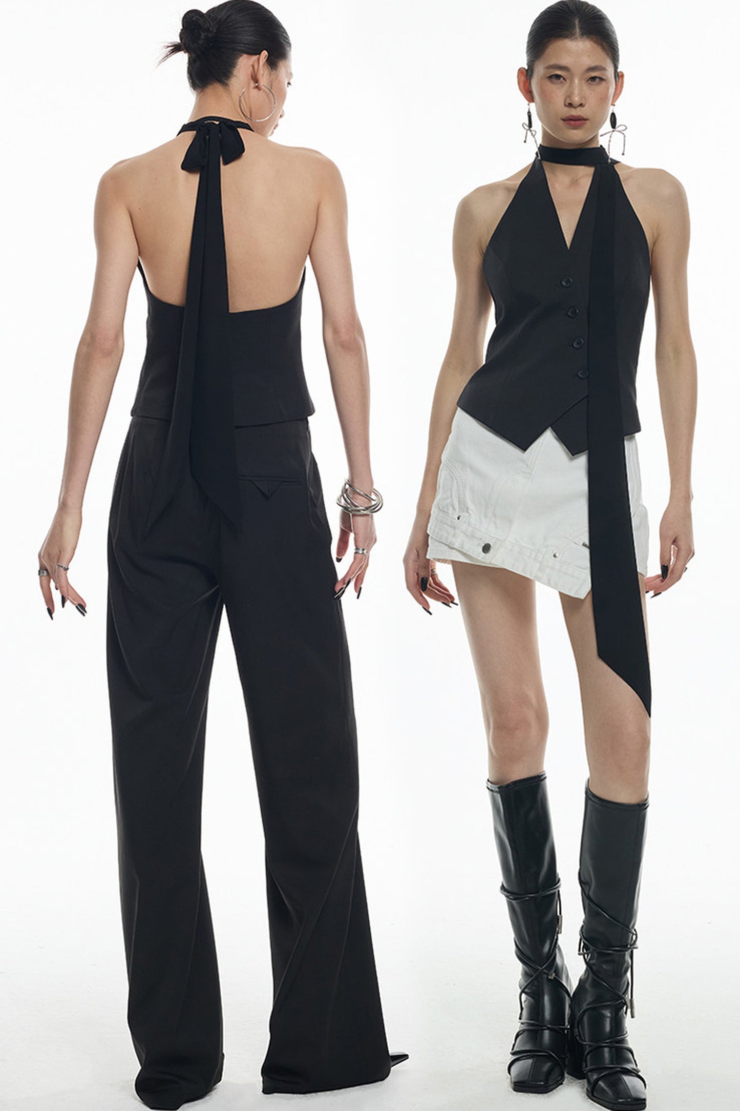 Black Diagonal Placket Sleeveless Vest