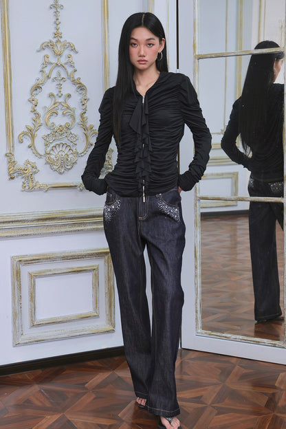 Short Ruffled Modal Hoodie