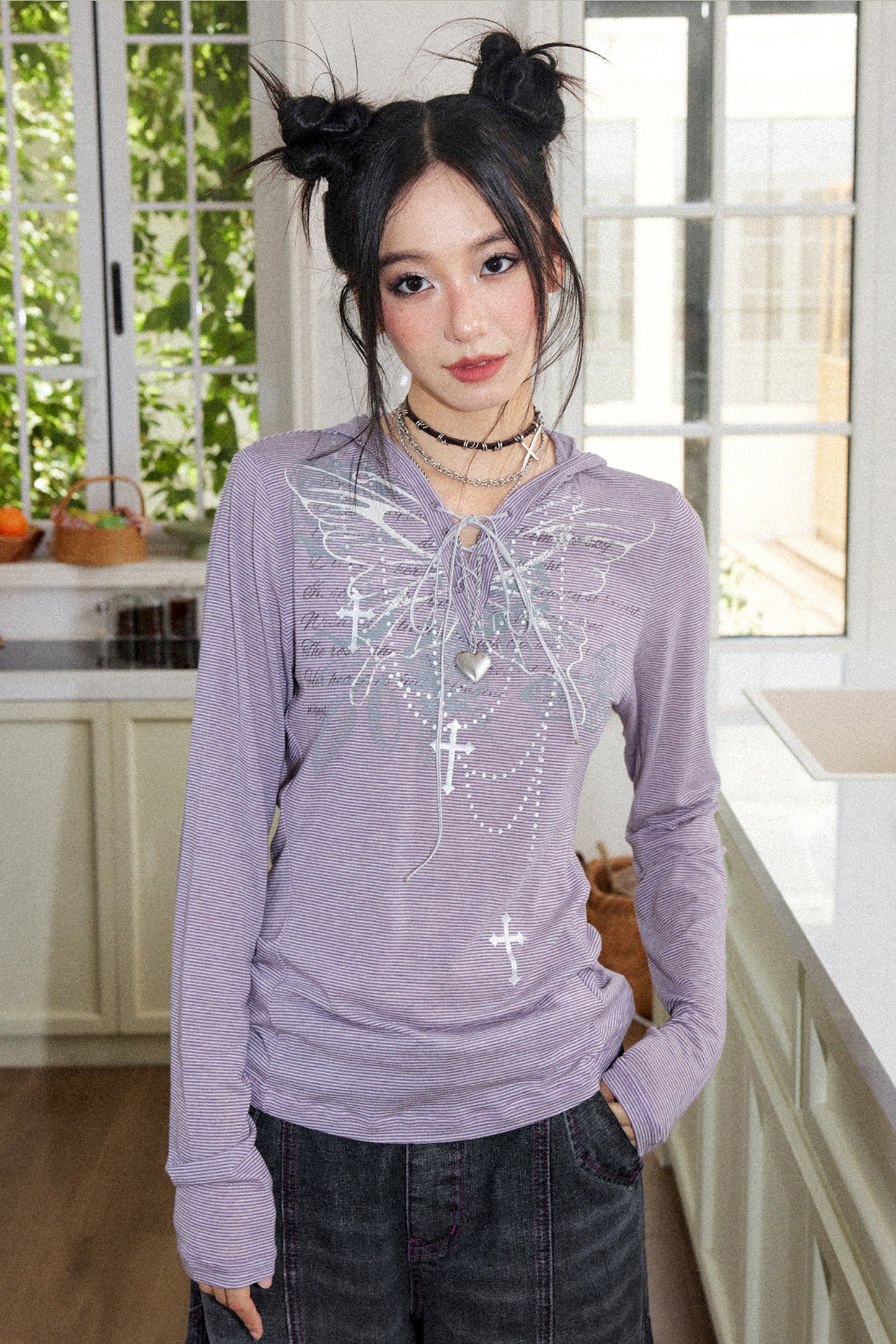 Vintage Floral Print Hooded Tie-Up T-Shirt
