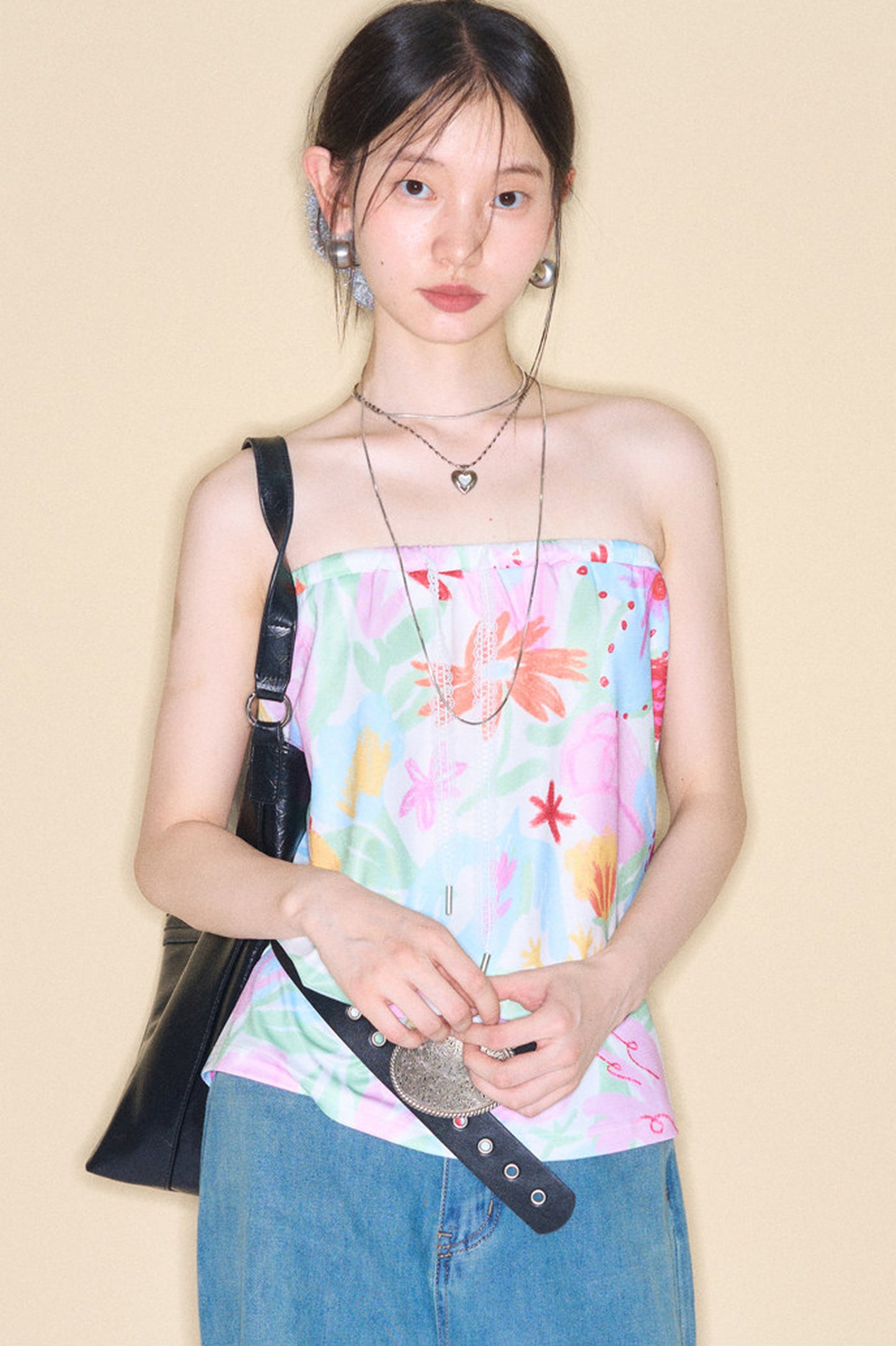 Hand-Painted Bird And Flower Print Skirt