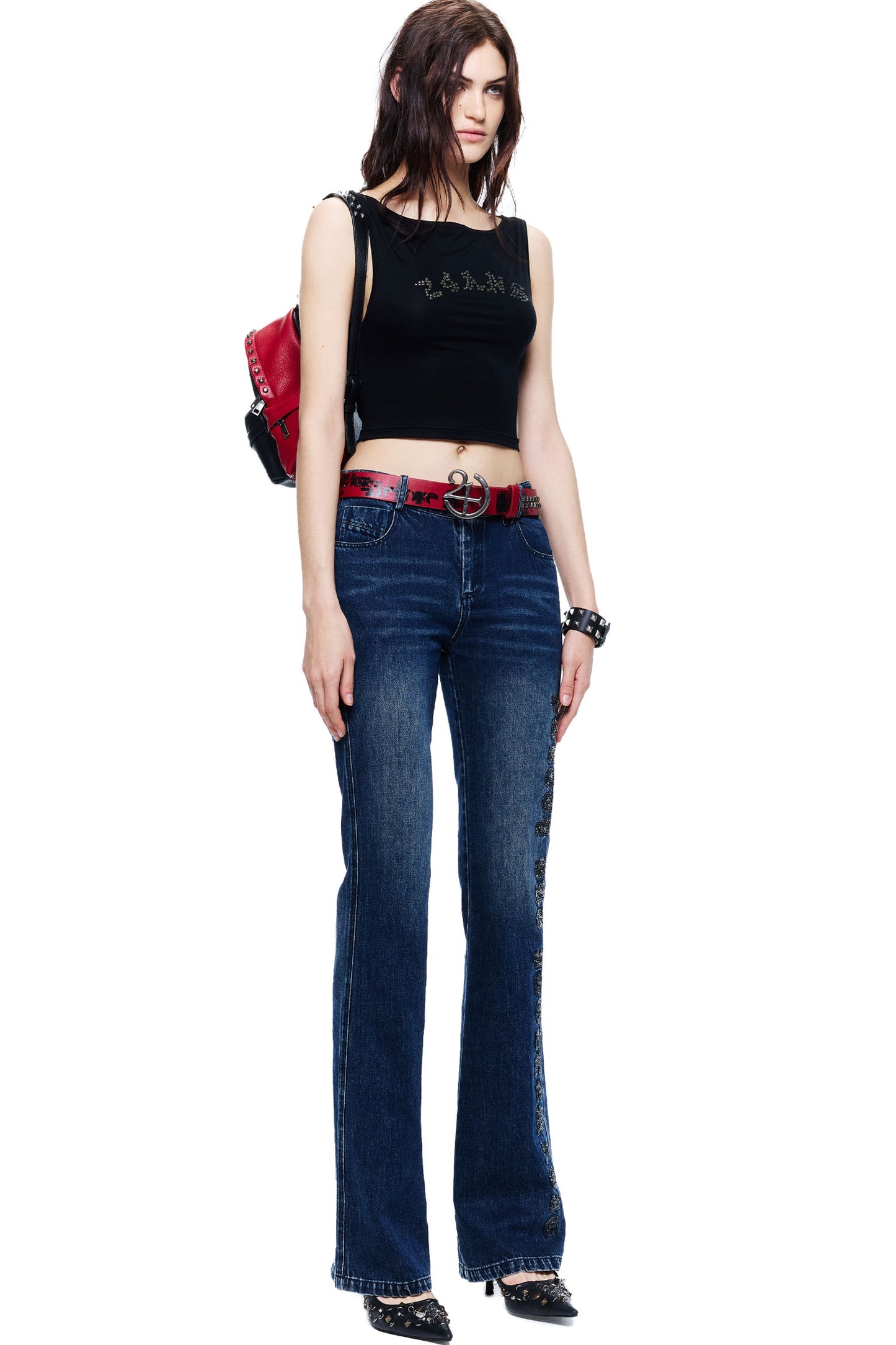 One-Shoulder Square Metal Rhinestone Tank Top