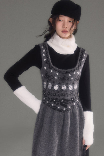 Tulip Bird Fair Isle Jacquard Knit Dress