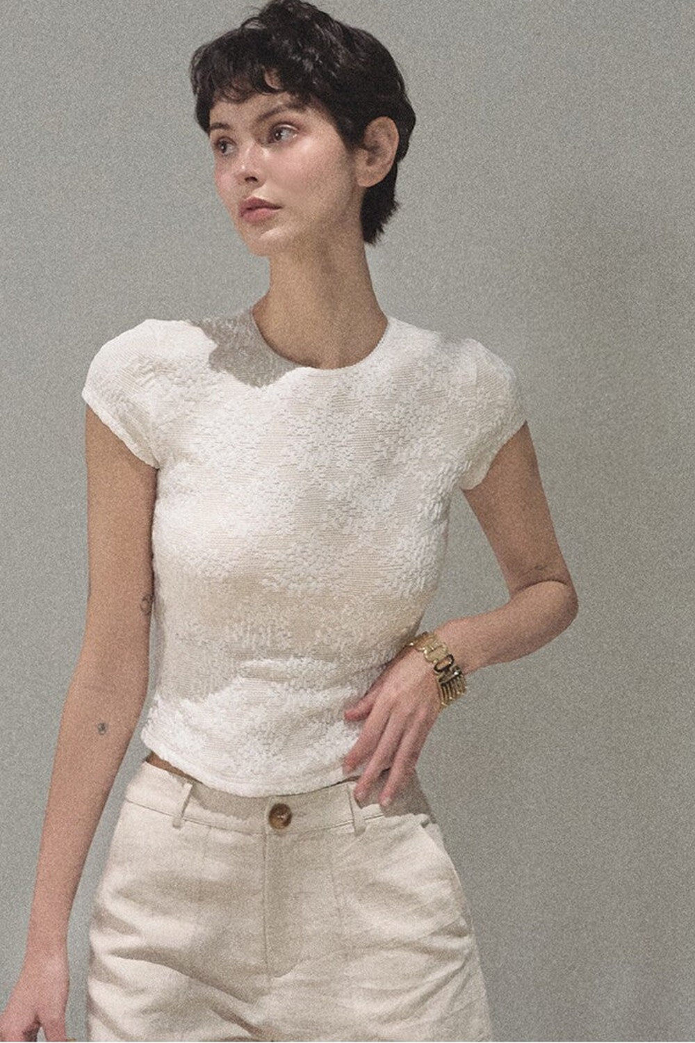 Lace Splice Short Sleeve Top