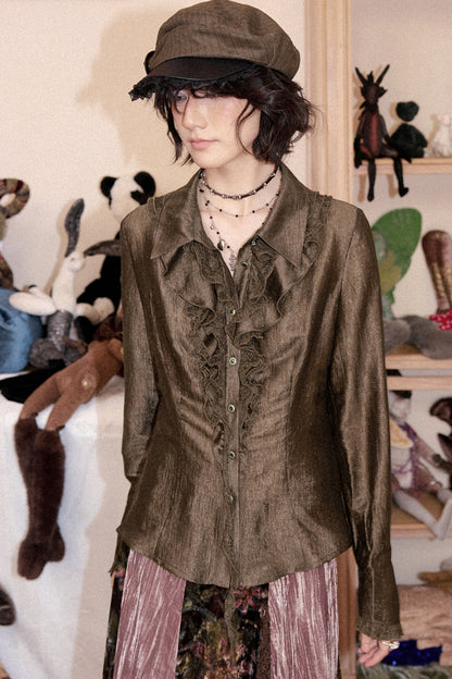 Ruffled Acetate Chiffon Shirt and Skirt Set-Up