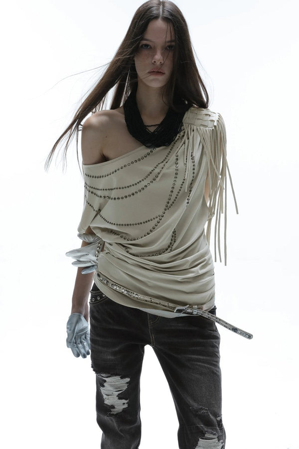 Rhinestone Off-Shoulder Batwing Blouse