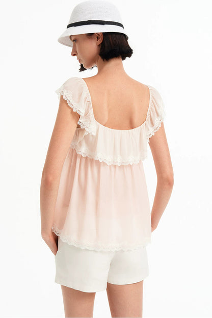 Modal Bow-Knot Square Neck Mesh Camisole