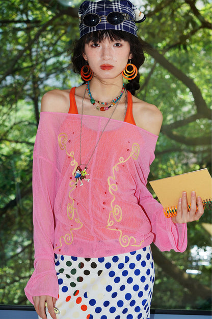 Textured Mesh Embroidery Top