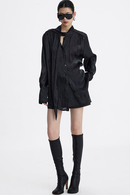 Pleated Tie Neck Shirt