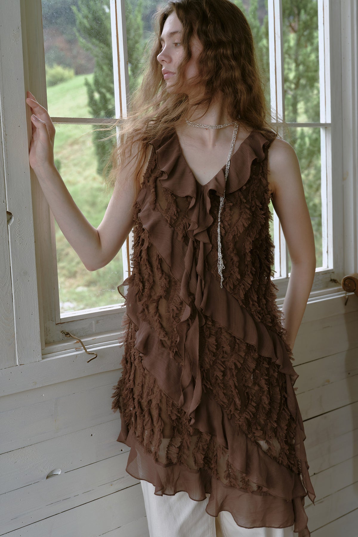 Asymmetrical Ruffle Chiffon Dress