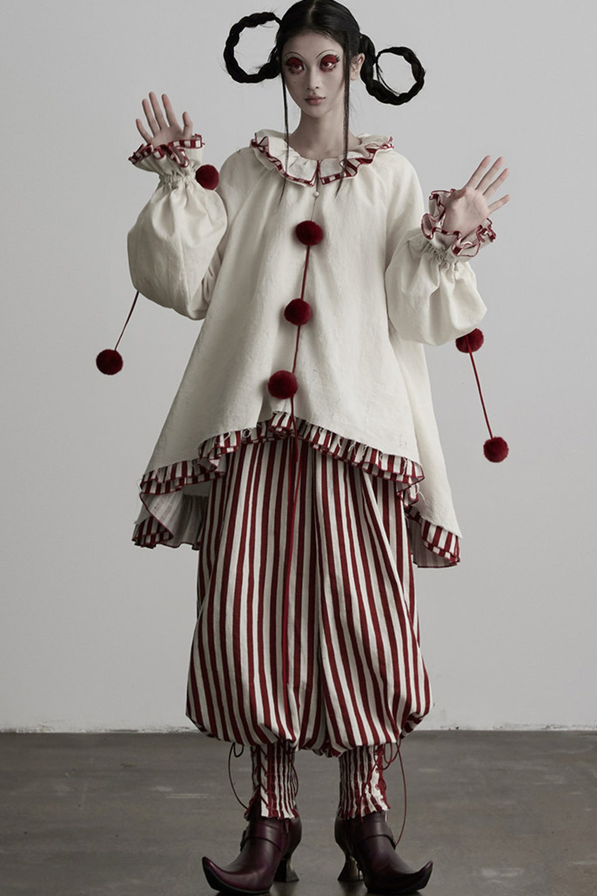 Quirky Clown-Style Red White Striped Shirt
