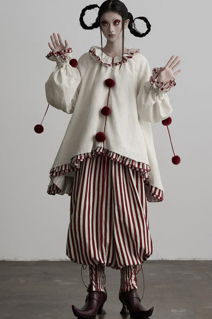 Quirky Clown-Style Red White Striped Shirt