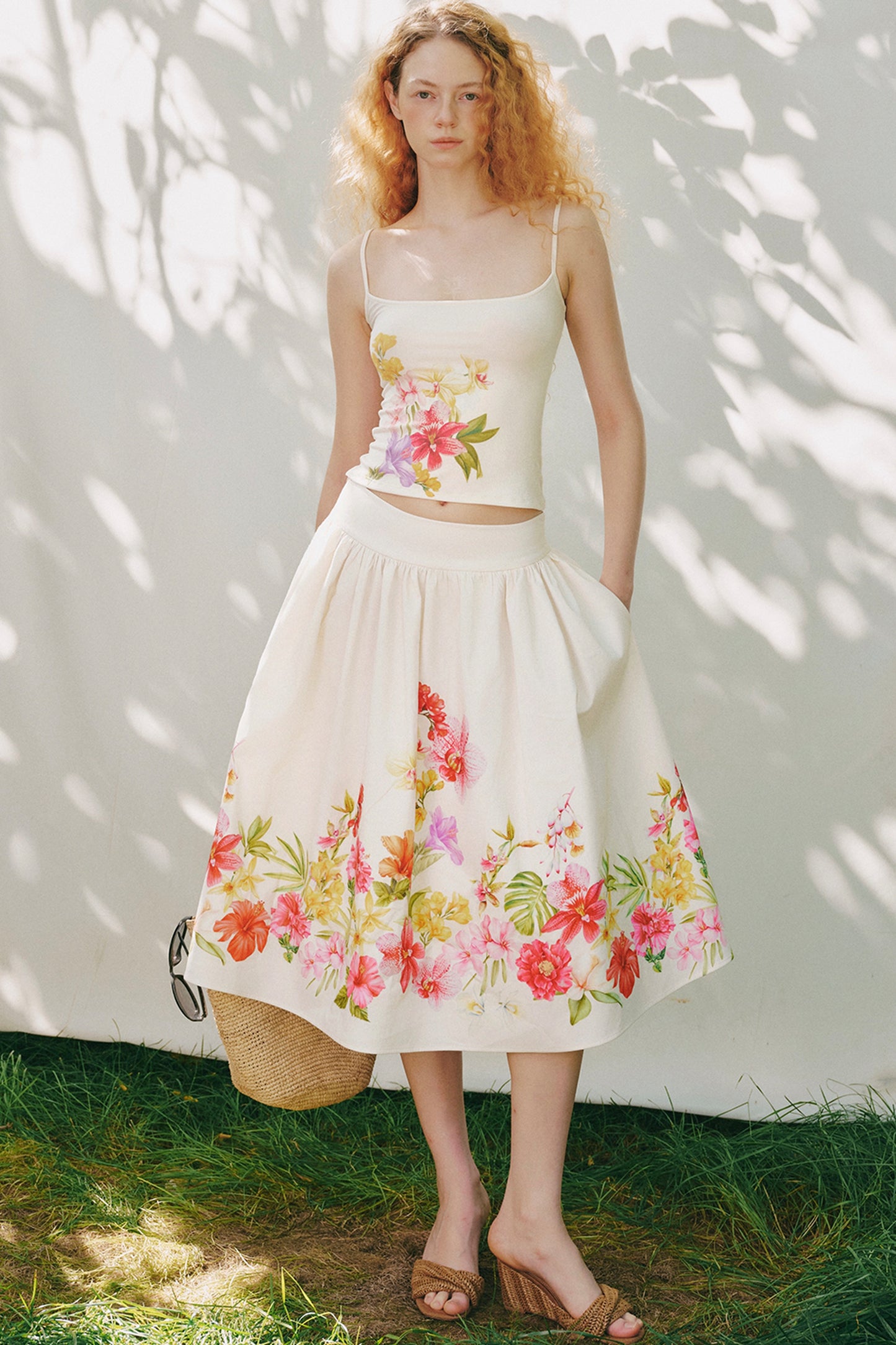 Retro Tencel Printed Camisole Skirt Set-Up