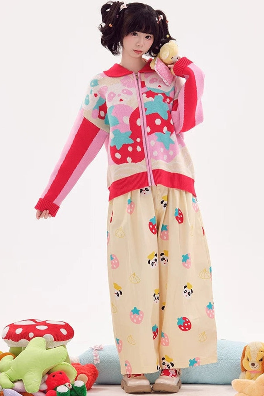 Jeans im japanischen Stil mit Panda-Motiv