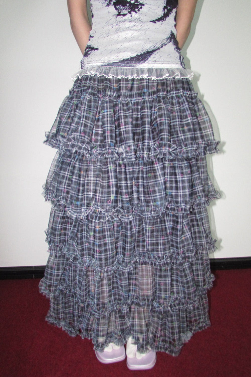 Star Plaid Mesh Cake Skirt
