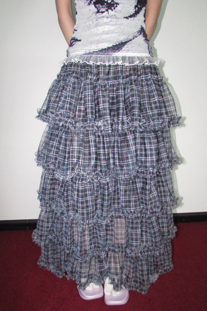 Star Plaid Mesh Cake Skirt