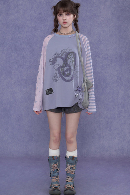 Purple Graffiti Print Raglan Blouse