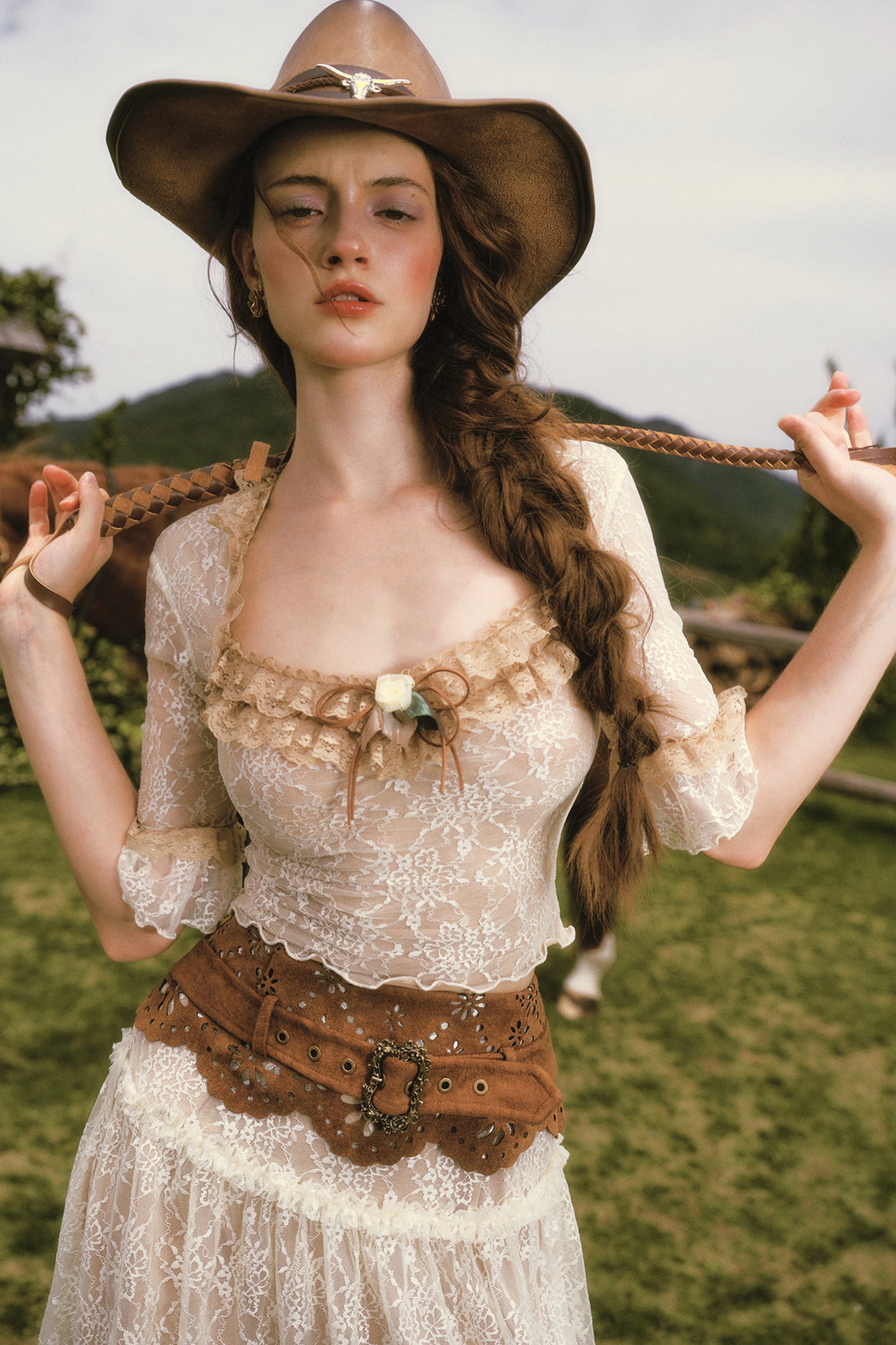 French Retro Lace Skirt and Top Set-Up