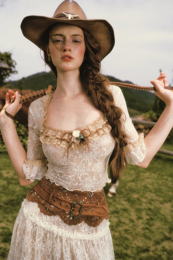 French Retro Lace Skirt and Top Set-Up