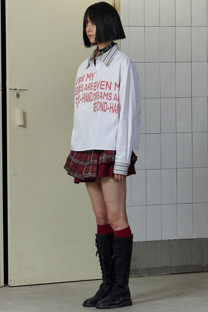 Asymmetrical Pleated Plaid Graffiti Skirt