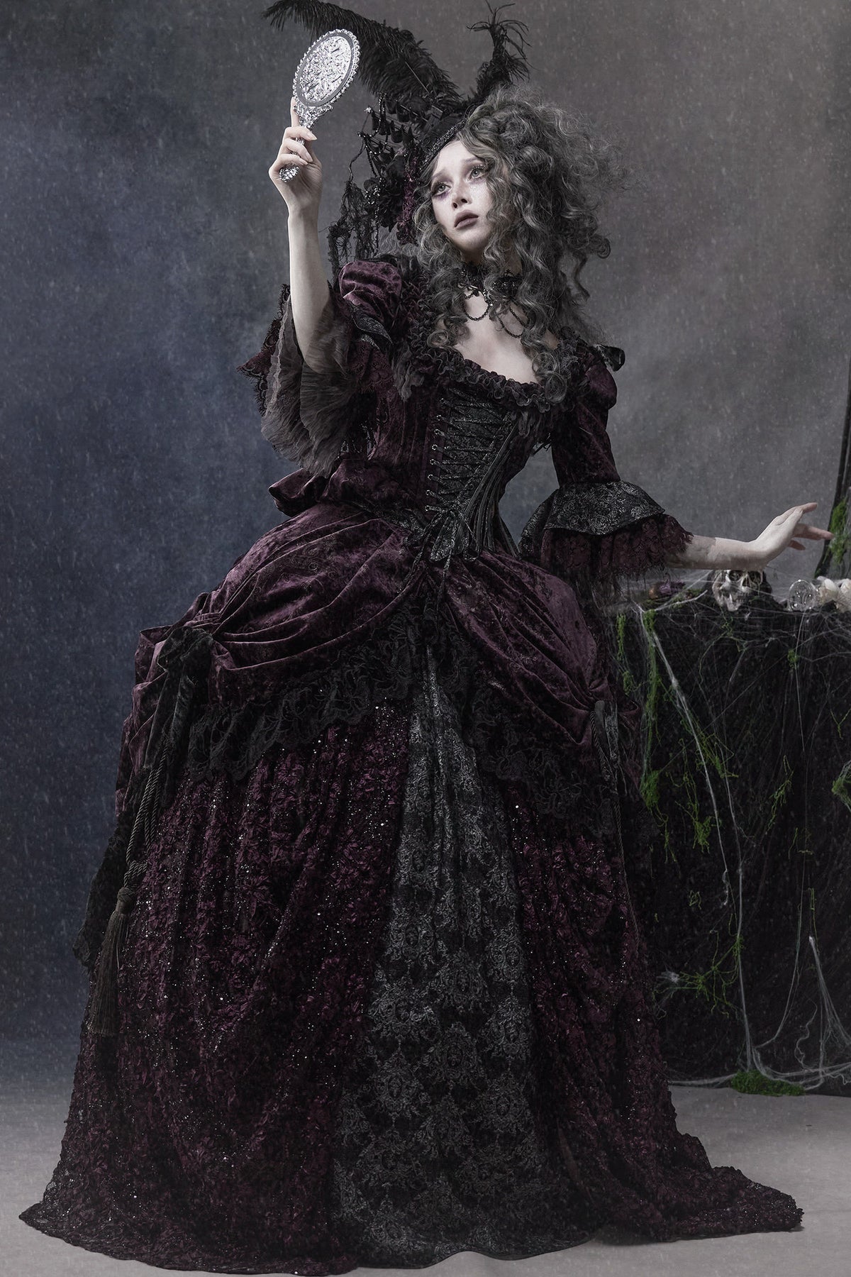 Gothic Dark Purple Bustle Skirt Set-Up