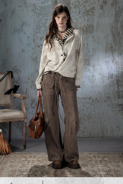 Light Ripped Straight Pants