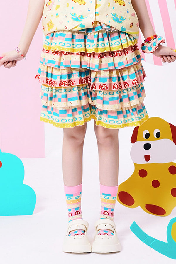Colorful Printed Lace Cake Skirt