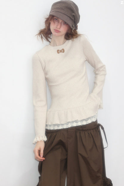 Apricot Butterfly Knit Sweater