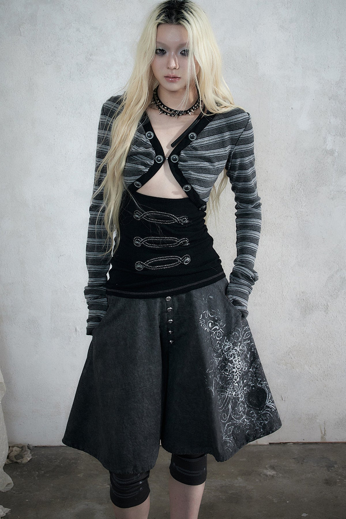 Punk Print Layered-Look Skirt