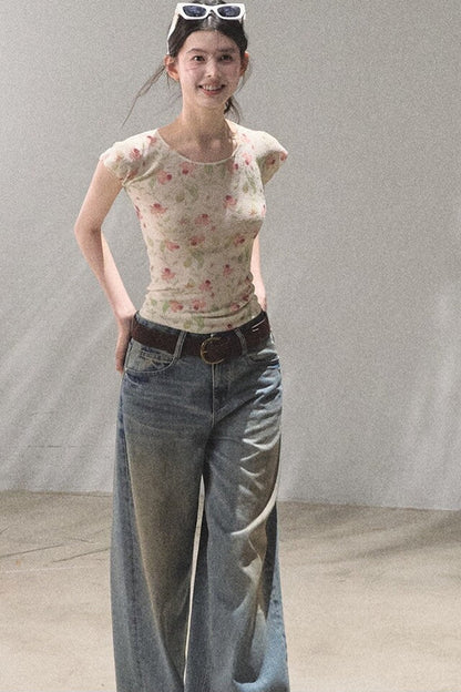 Linen Floral Cinched Top