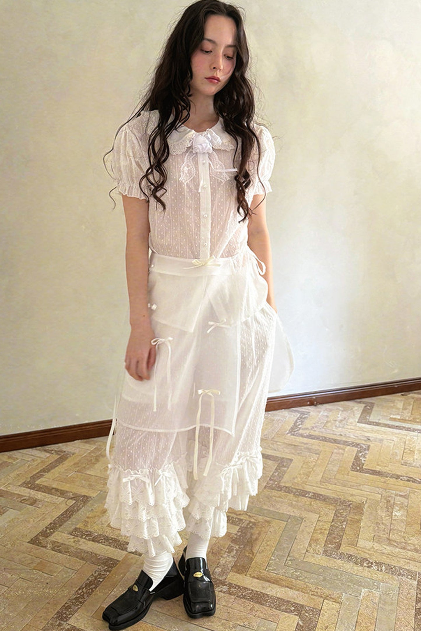 Transparent Doll Print Bowknot Apron Skirt