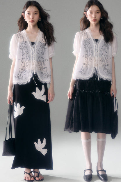 Mermaid Print Tencel Linen Short-Sleeve Shirt