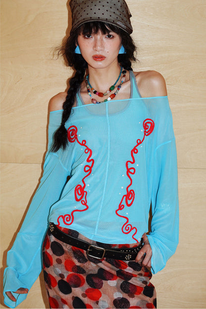 Textured Mesh Embroidery Top