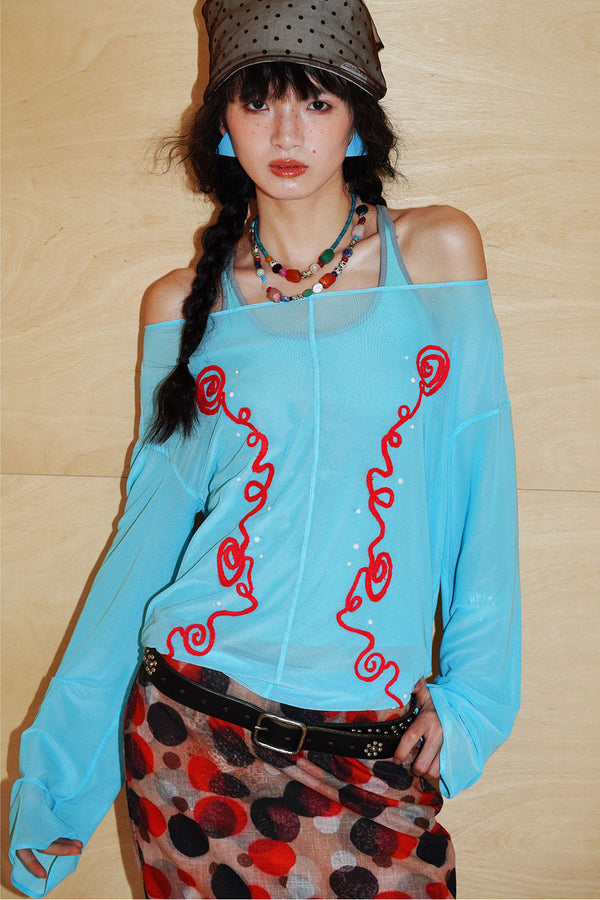 Textured Mesh Embroidery Top