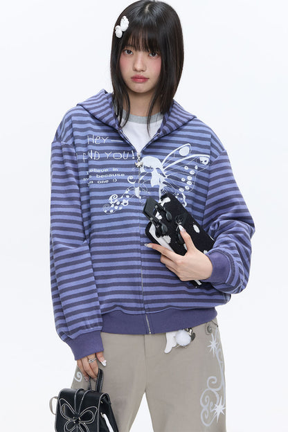 Butterfly Striped Zip Hoodie