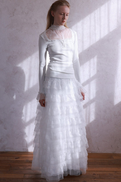 Elastic Waist Lace Cake Skirt