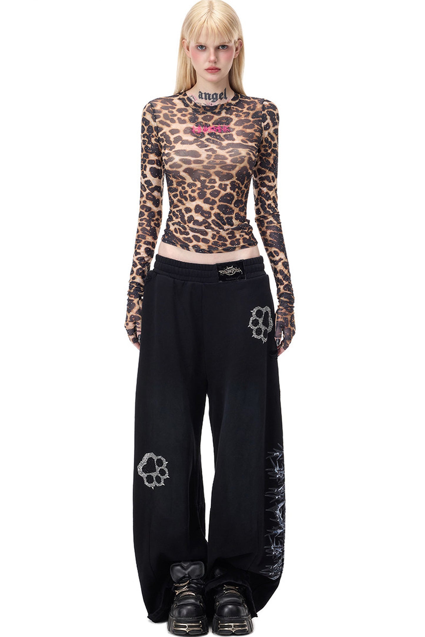 Leopard Rhinestone Embroidered Top