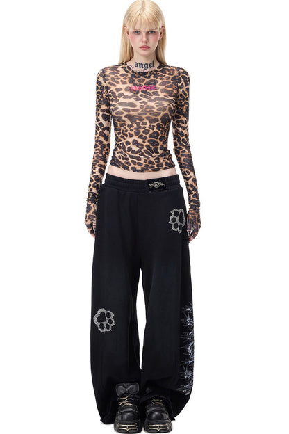 Leopard Rhinestone Embroidered Top
