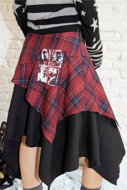 Karierter Patchwork-A-Linien-Rock