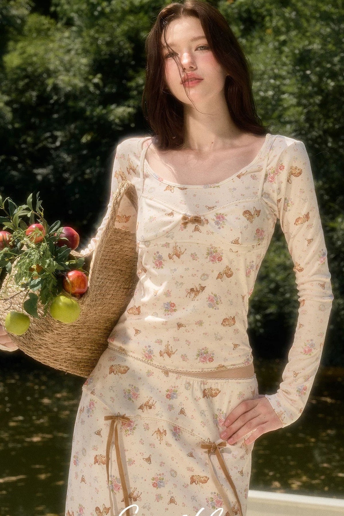 Deer Print Camisole Top Skirt Set-Up