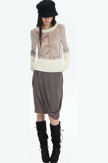 Rhinestone Waistband Asymmetrical Pleated Skirt