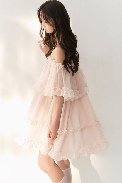 One-Shoulder Smoky Pink Tulle Lace Dress