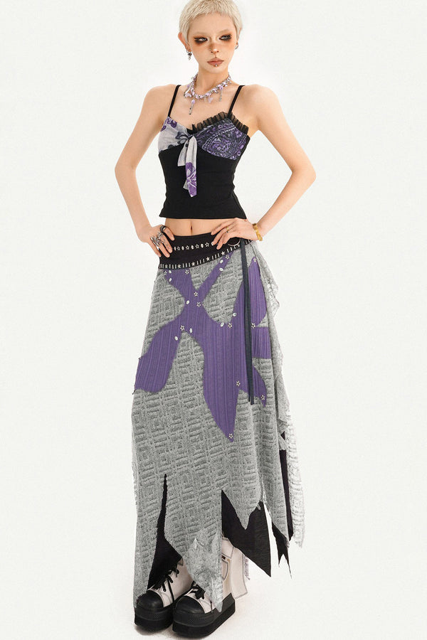 Bow Print Camisole and Knit Skirt Set-Up