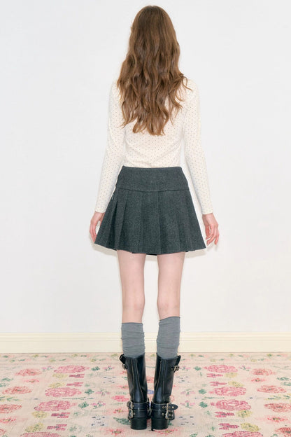 High-Waisted Double-Breasted Pleated Skirt