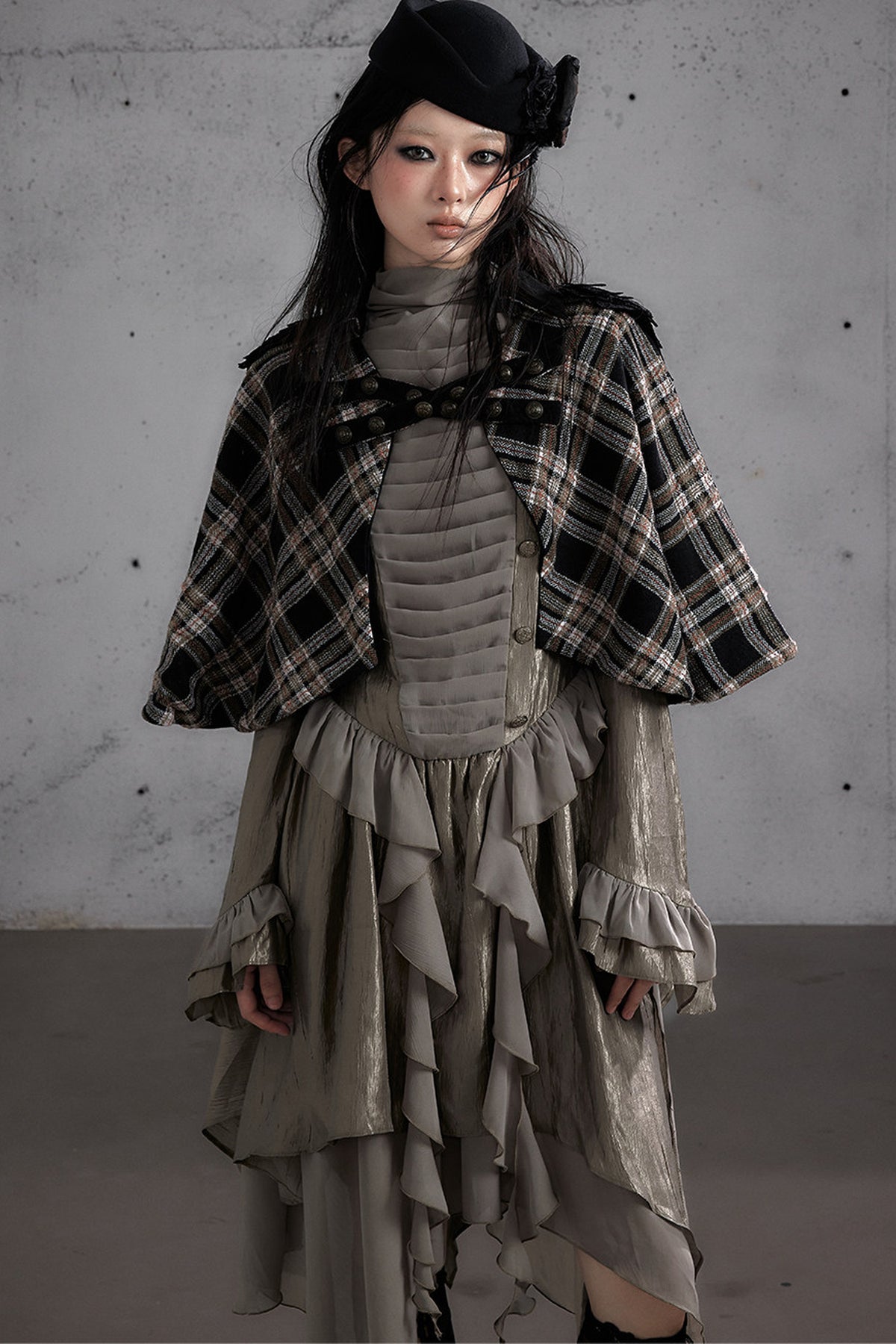 Reversible Wool Blend Plaid Cape