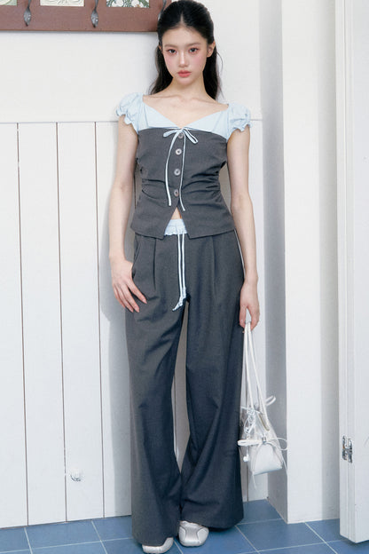 Color-Block Patchwork Top and Pants Set-Up