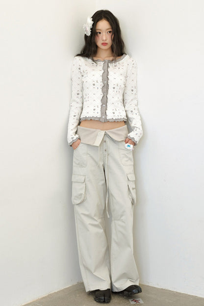 Cardigan in maglia a maniche lunghe con stampa bicolore