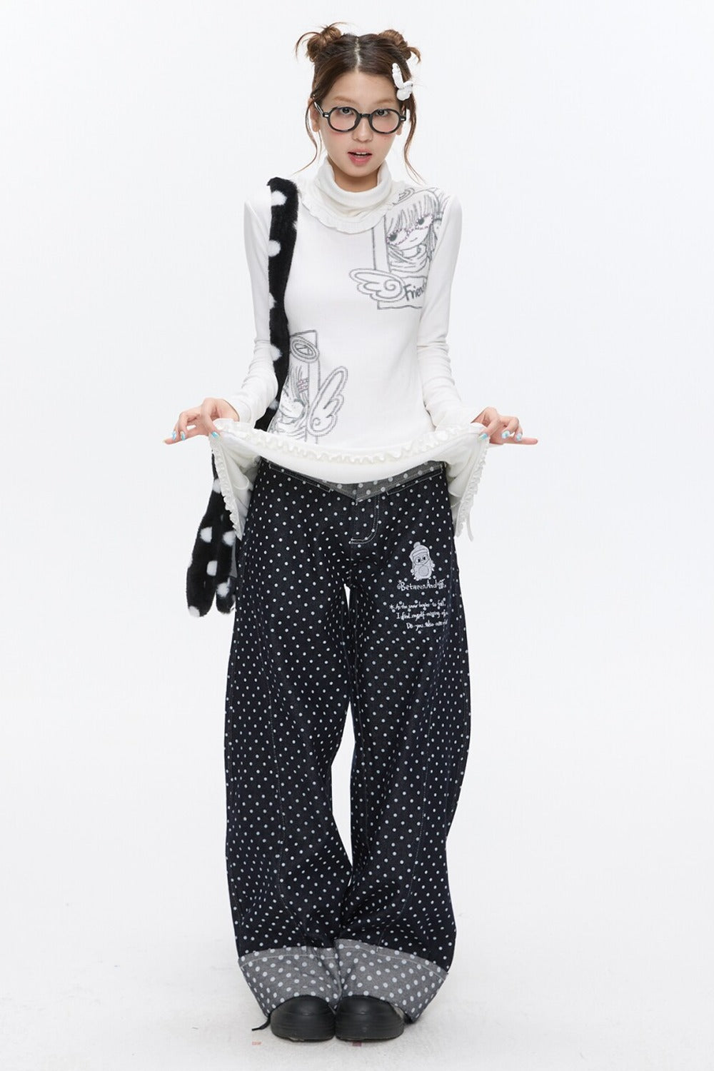Embroidery Polka Dot Jeans