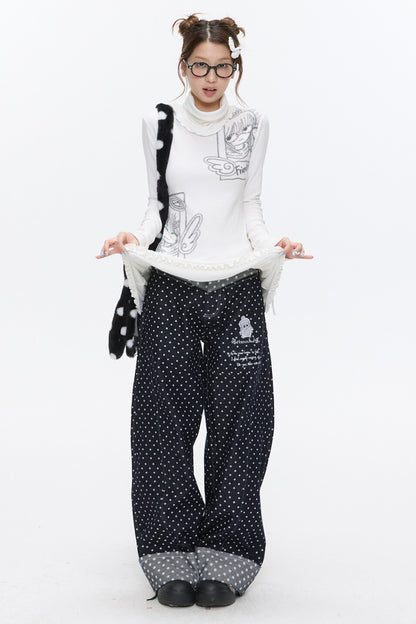 Embroidery Polka Dot Jeans