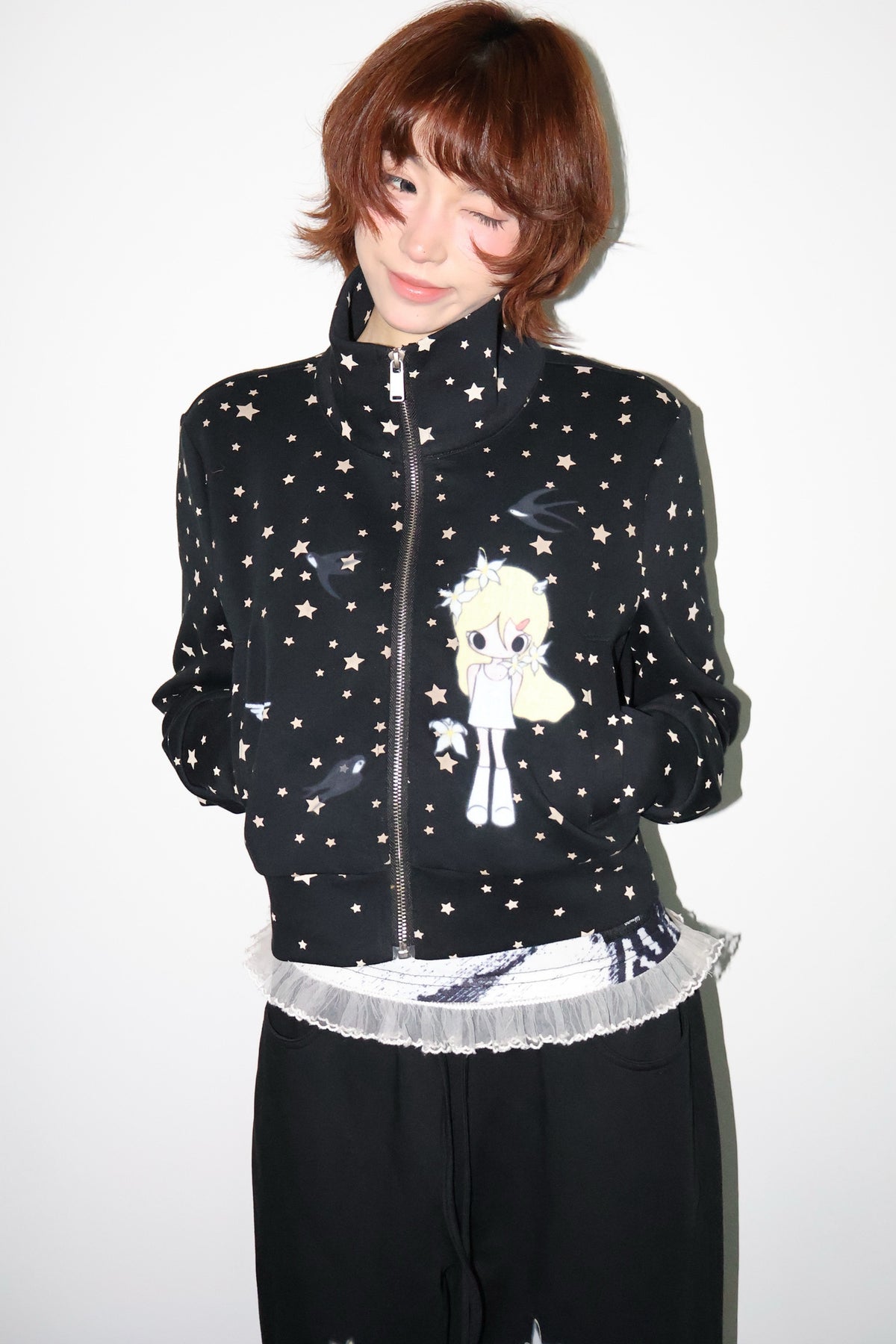 Original Illustration Short Sweatshirt Jacket