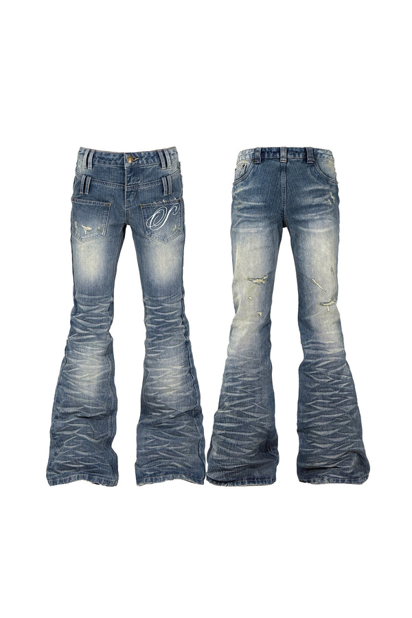Reversible Pocket Patchwork Embroidered Flared Jeans